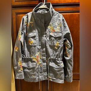 Driftwood “Amber” Floral Embroidered Cotton/Linen Utility Jacket - 1X